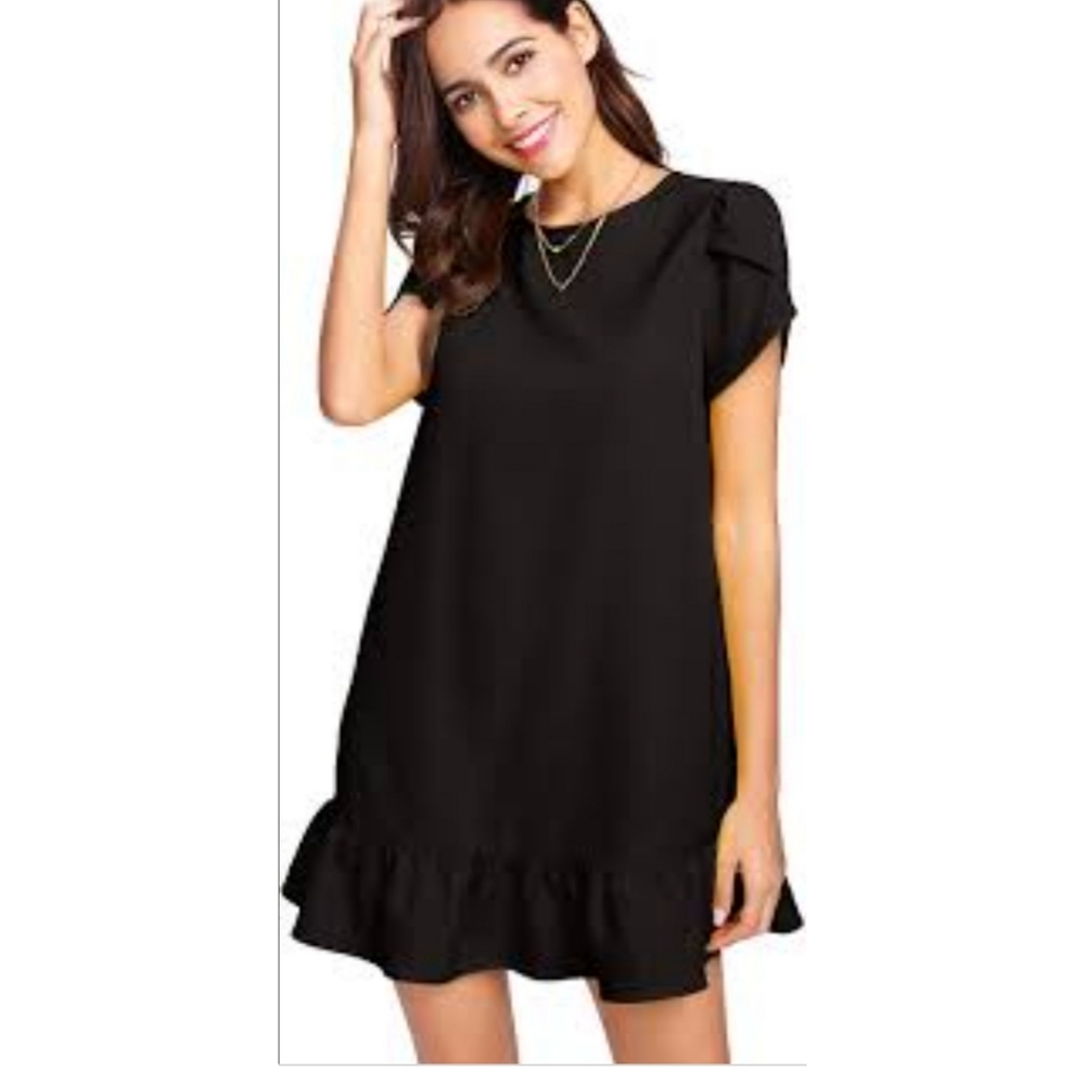 Beyove Women's Ruffle Dress Short Sleeve Round Neck Casual Dress Loose Flowy M